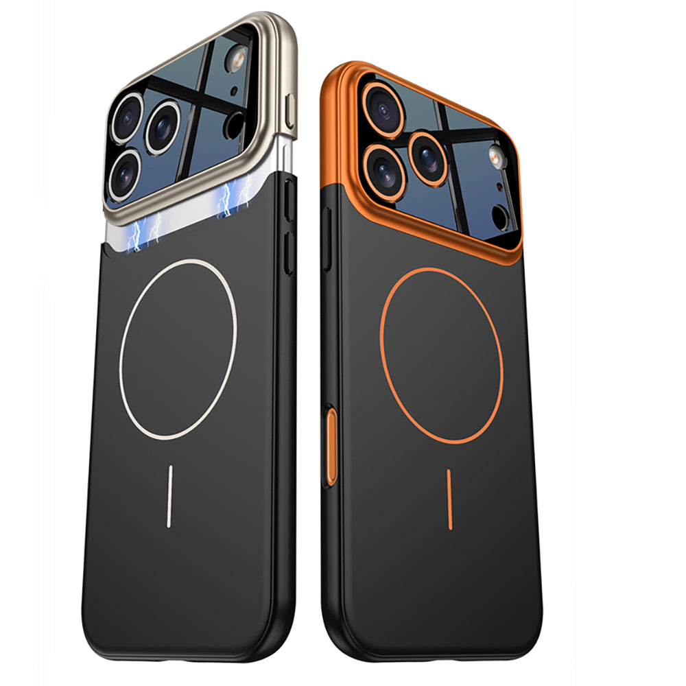 Apple iPhone 17 Pro Kılıf M-safe Şarj Özellikli Çift Parçalı Zore Napoli Kapak Turuncu-Siyah