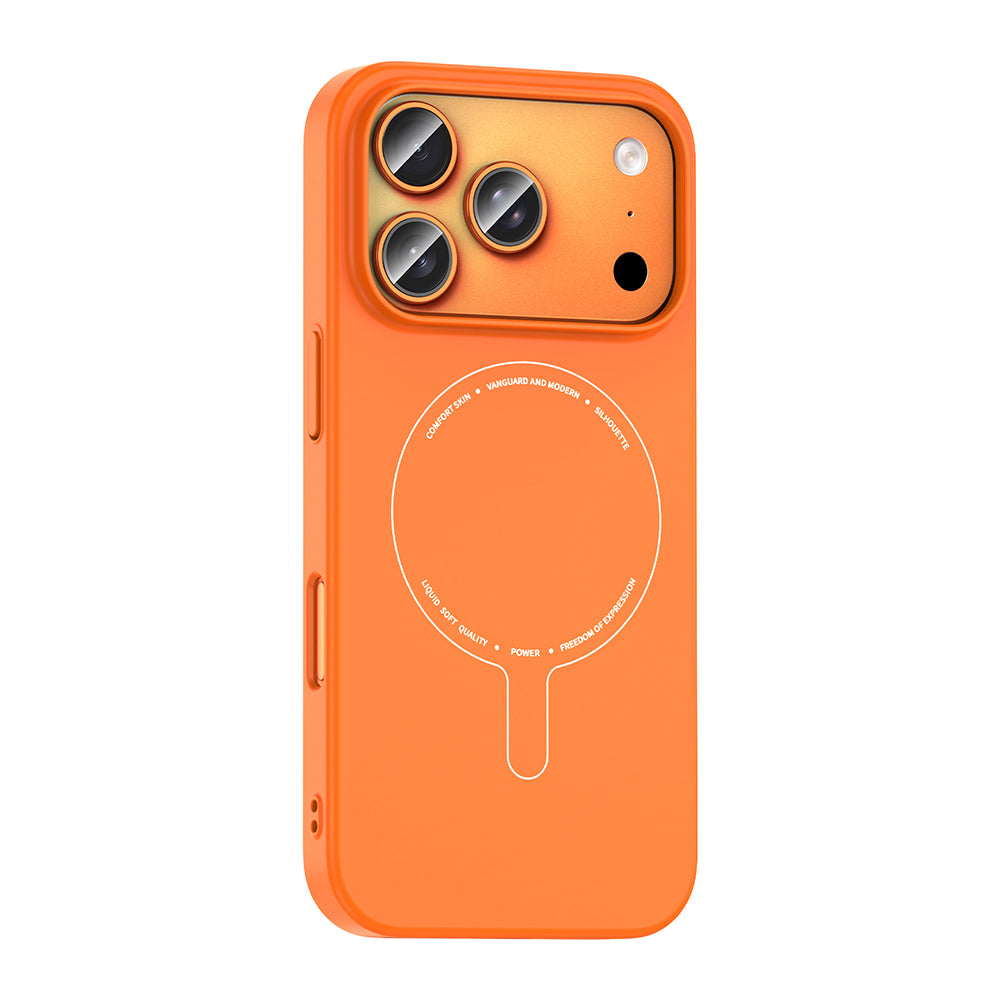 Apple iPhone 17 Pro Kılıf M-Safe Şarj Özellikli Kamera Korumalı Zore Elio Sert PC Kapak Turuncu