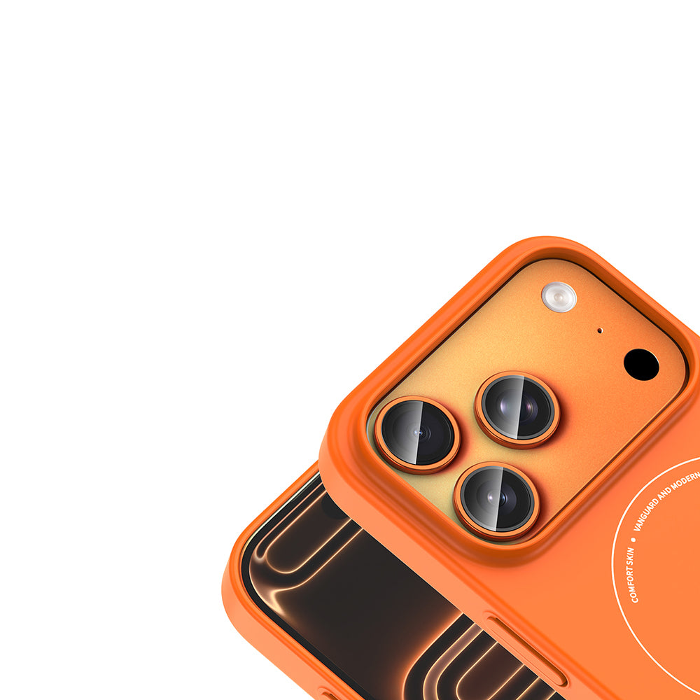 Apple iPhone 17 Pro Kılıf M-Safe Şarj Özellikli Kamera Korumalı Zore Elio Sert PC Kapak Turuncu