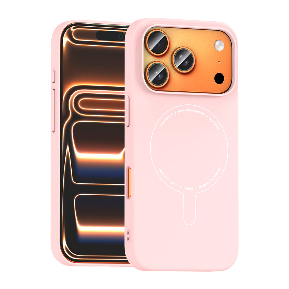 Apple iPhone 17 Pro Kılıf M-Safe Şarj Özellikli Kamera Korumalı Zore Elio Sert PC Kapak Açık Pembe