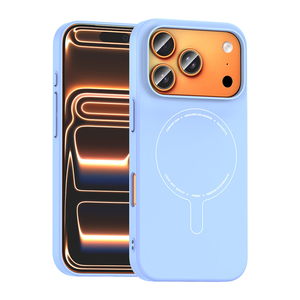 Apple iPhone 17 Pro Kılıf M-Safe Şarj Özellikli Kamera Korumalı Zore Elio Sert PC Kapak Açık Mavi