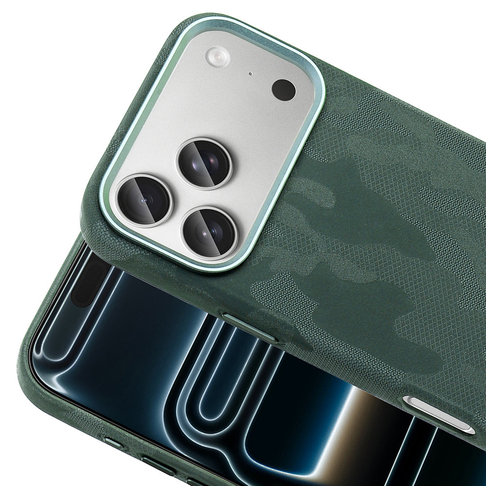 Apple iPhone 17 Pro Kılıf M-Safe Şarj Özellikli Kamuflaj Tasarımlı Zore Sera Sert PC Kapak Koyu Yeşil