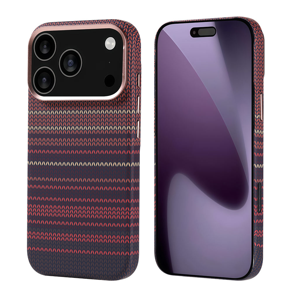 Apple iPhone 17 Pro Kılıf M-safe Şarj Özellikli Karbon Fiber Görünümlü Zore Nekst Kapak Gold