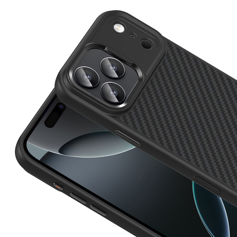 Apple iPhone 17 Pro Kılıf M-Safe Şarj Özellikli Karbon Fiber Görünümlü Zore Truva Silikon Kapak Turuncu