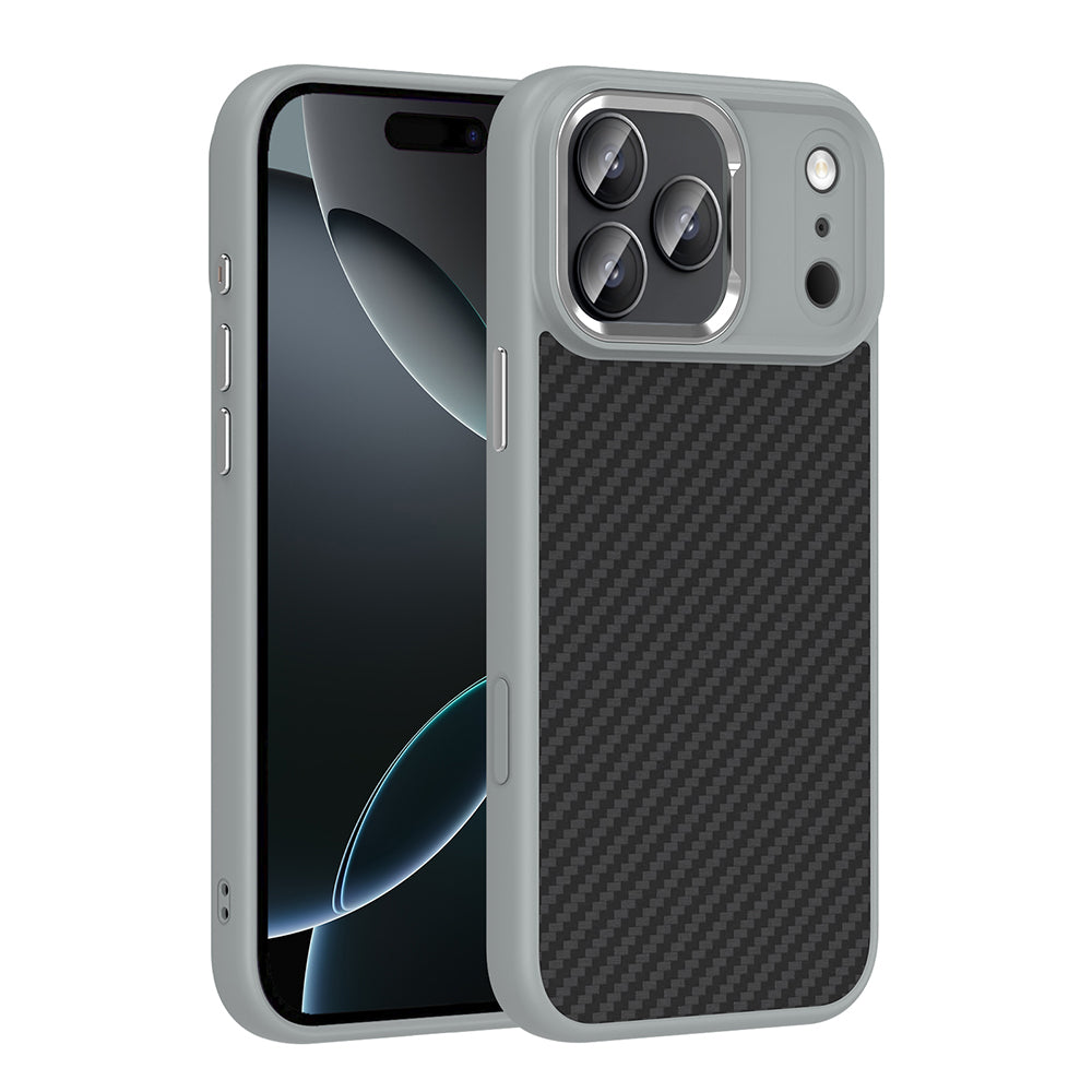 Apple iPhone 17 Pro Kılıf M-Safe Şarj Özellikli Karbon Fiber Görünümlü Zore Truva Silikon Kapak Gri