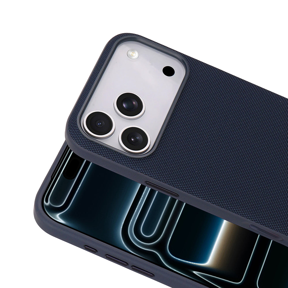 Apple iPhone 17 Pro Kılıf M-Safe Şarj Özellikli Kumaş Tasarımlı Zore Miami Sert PC Kapak Lacivert