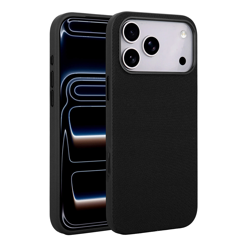 Apple iPhone 17 Pro Kılıf M-Safe Şarj Özellikli Kumaş Tasarımlı Miami Sert PC Kapak Siyah