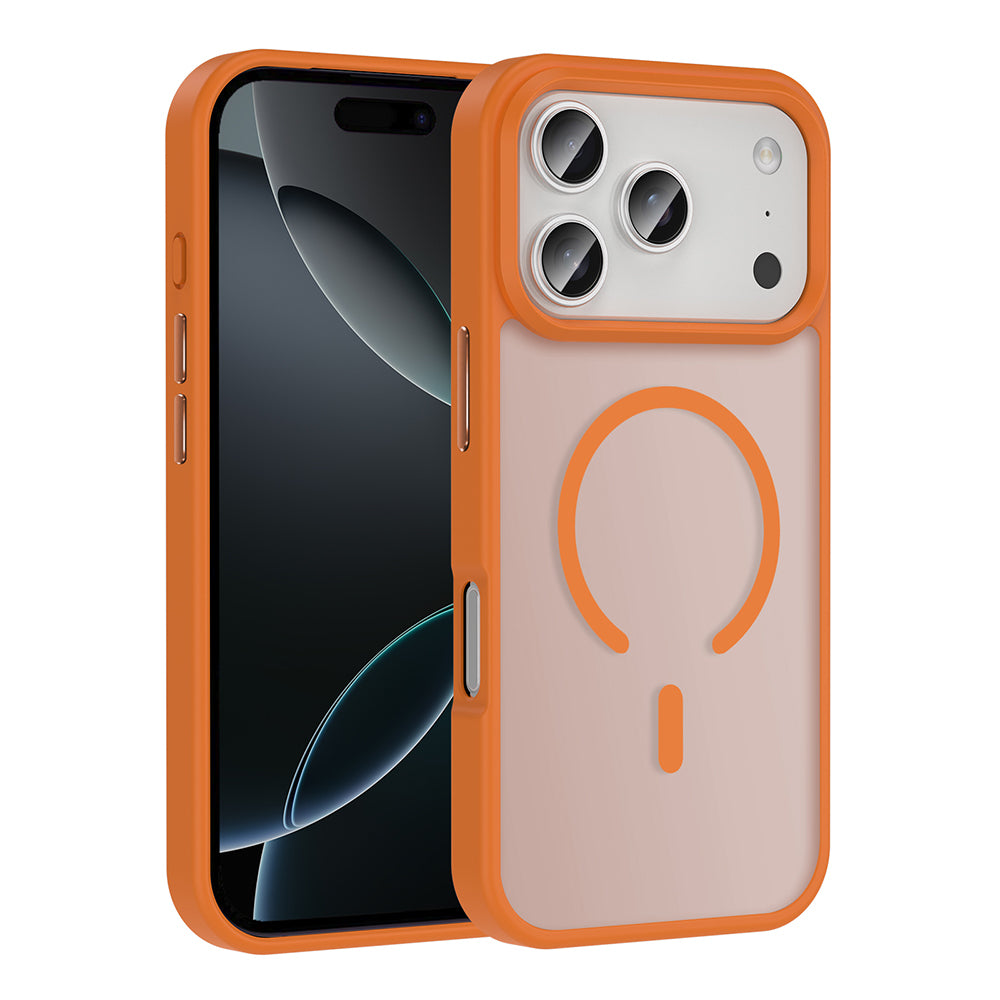 Apple iPhone 17 Pro Kılıf M-safe Şarj Özellikli Mat Arka Yüzey Zore Sio Kapak Turuncu