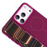 Apple iPhone 17 Pro Kılıf M-Safe Şarj Özellikli Metal Kamera Çerçeveli Zore Edi Silikon Kapak Bordo