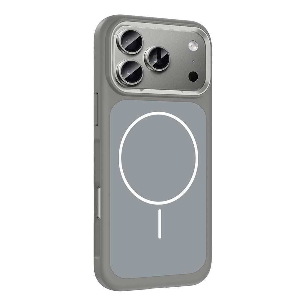 Apple iPhone 17 Pro Kılıf M-Safe Şarj Özellikli Metal Kamera Çerçeveli Zore Sanremo Silikon Kapak Gri