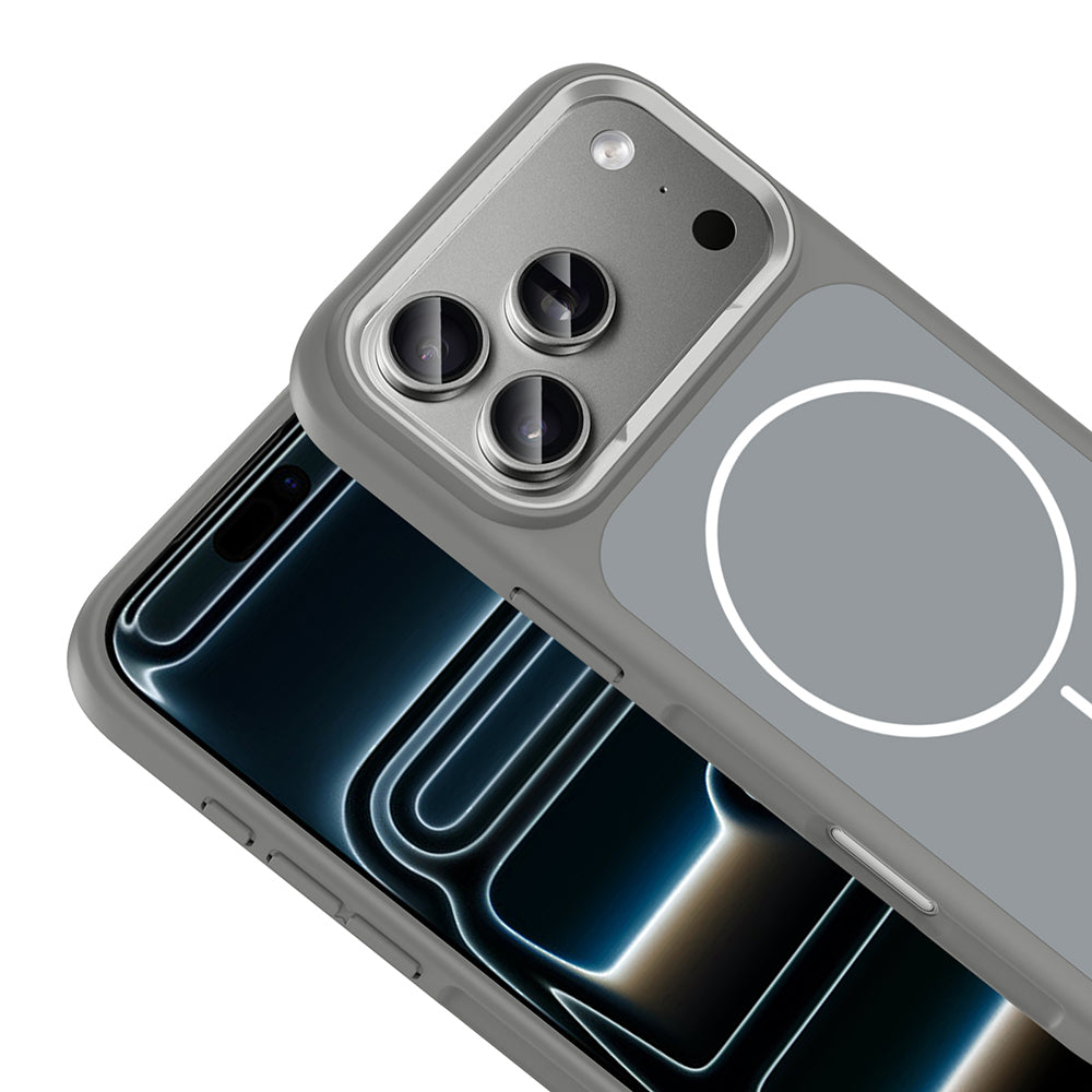 Apple iPhone 17 Pro Kılıf M-Safe Şarj Özellikli Metal Kamera Çerçeveli Zore Sanremo Silikon Kapak Beyaz