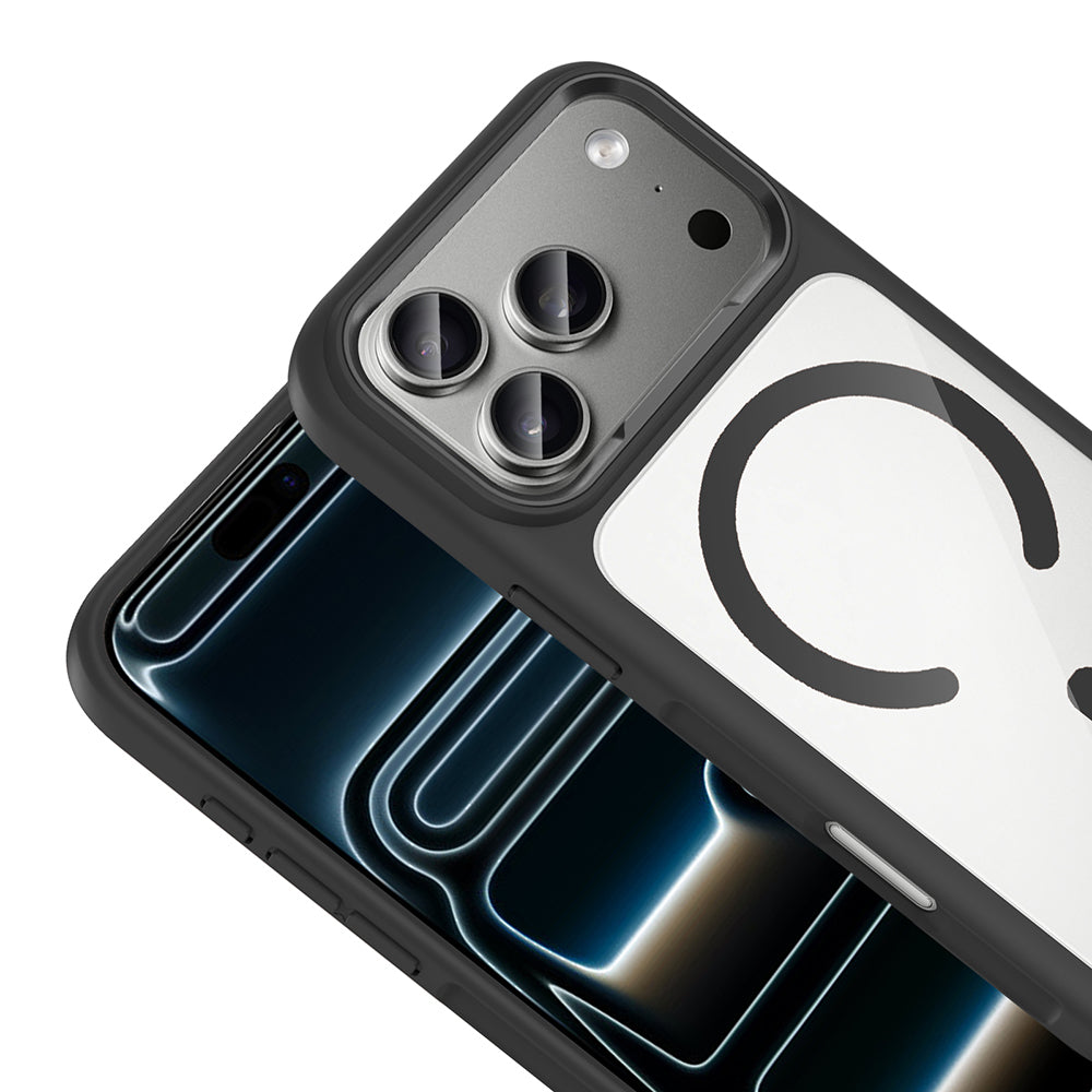 Apple iPhone 17 Pro Kılıf M-Safe Şarj Özellikli Metal Kamera Çerçeveli Zore Tiko Kapak Siyah