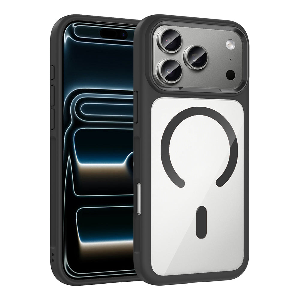 Apple iPhone 17 Pro Kılıf M-Safe Şarj Özellikli Metal Kamera Çerçeveli Zore Tiko Kapak Siyah