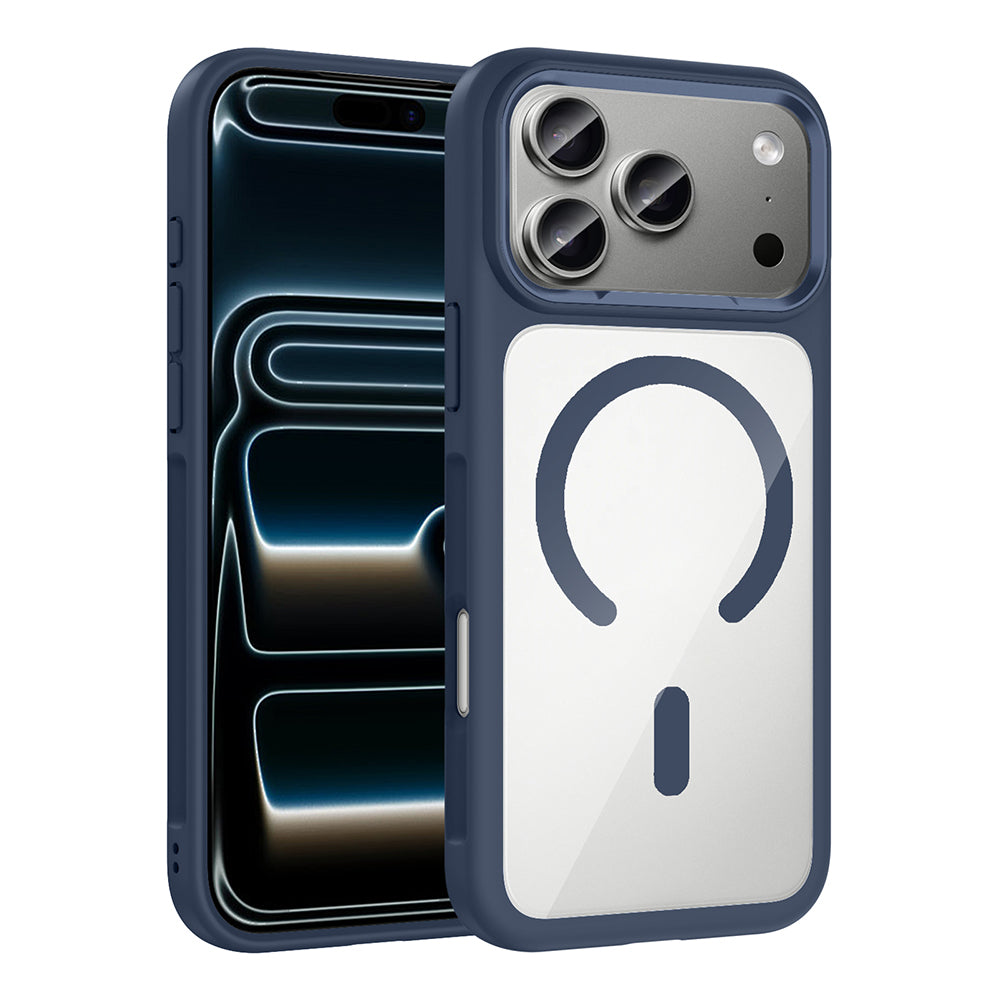 Apple iPhone 17 Pro Kılıf M-Safe Şarj Özellikli Metal Kamera Çerçeveli Zore Tiko Kapak Lacivert
