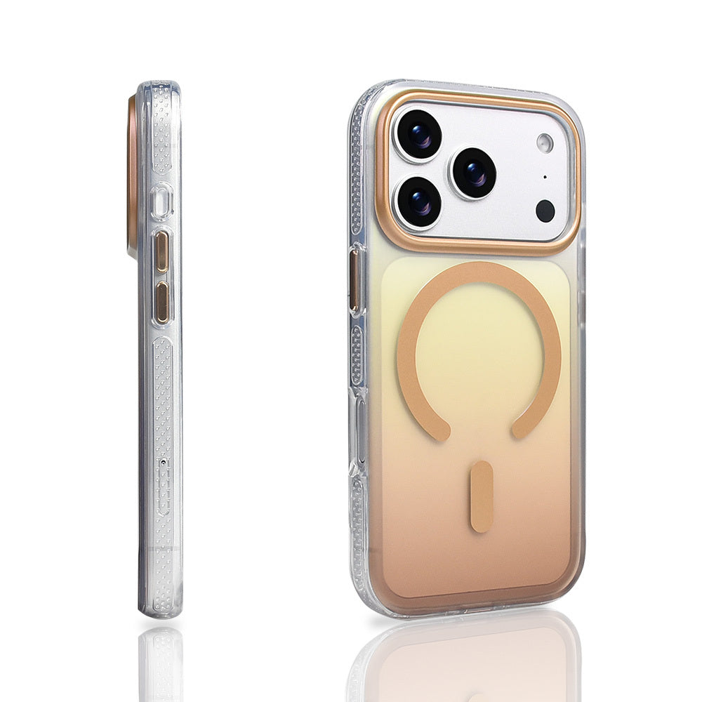 Apple iPhone 17 Pro Kılıf M-safe Şarj Özellikli Transparan Renk Geçişli Zore Toros Kapak Turuncu