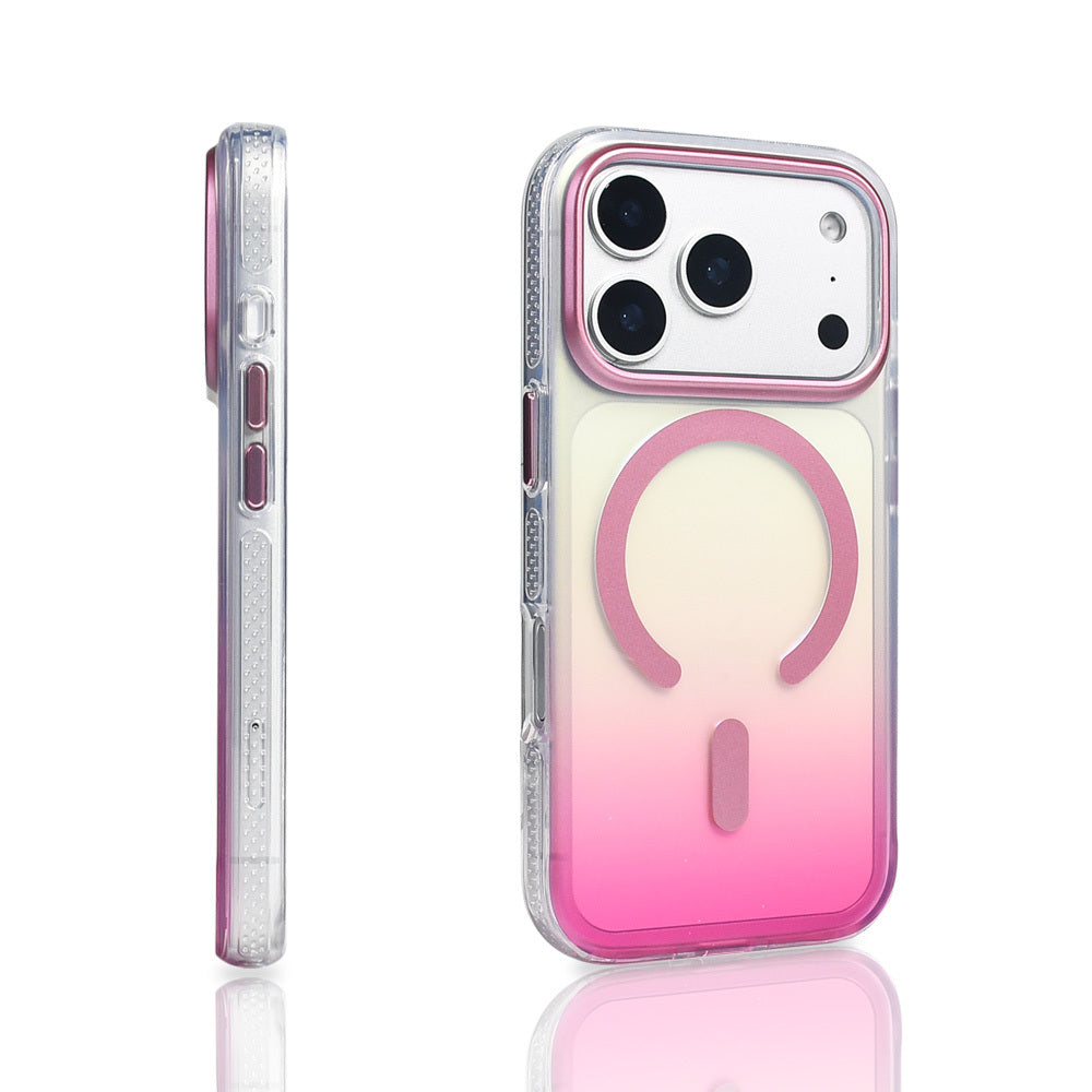 Apple iPhone 17 Pro Kılıf M-safe Şarj Özellikli Transparan Renk Geçişli Zore Toros Kapak Turuncu