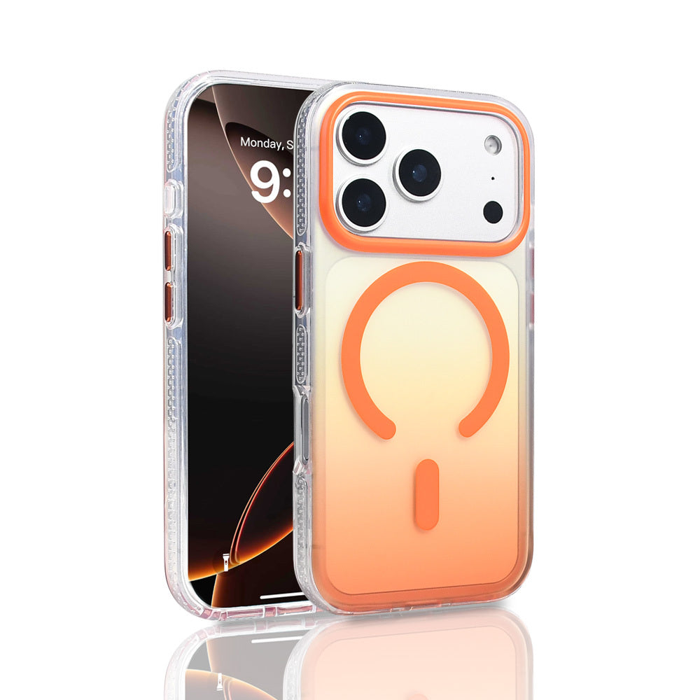 Apple iPhone 17 Pro Kılıf M-safe Şarj Özellikli Transparan Renk Geçişli Zore Toros Kapak Turuncu