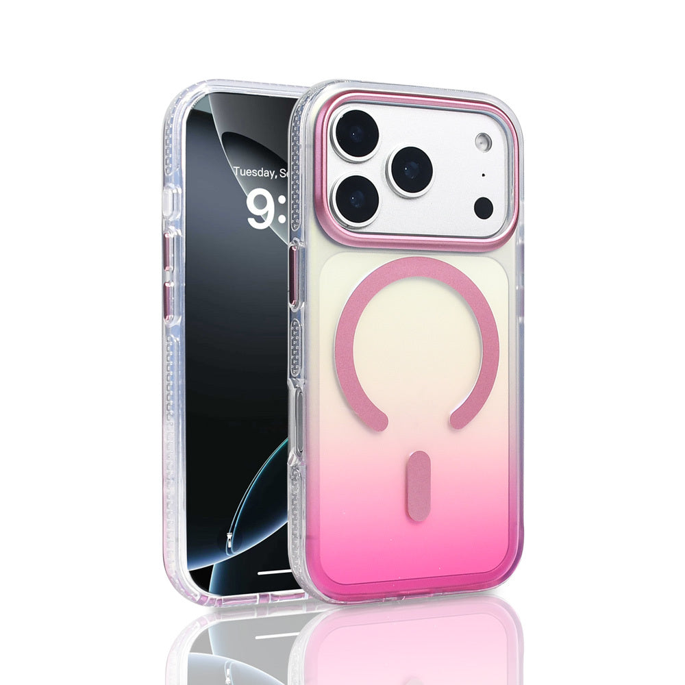 Apple iPhone 17 Pro Kılıf M-safe Şarj Özellikli Transparan Renk Geçişli Zore Toros Kapak Rose Pembe