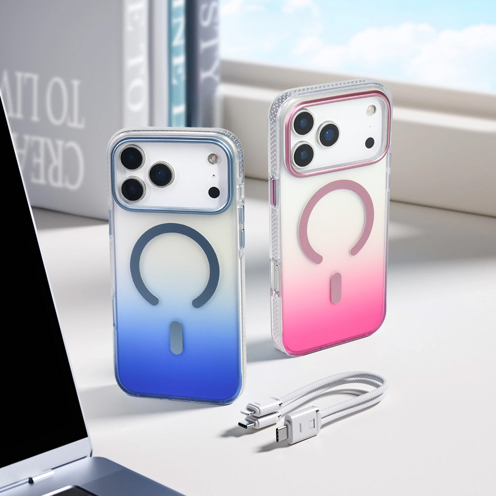 Apple iPhone 17 Pro Kılıf M-safe Şarj Özellikli Transparan Renk Geçişli Zore Toros Kapak Rose Gold
