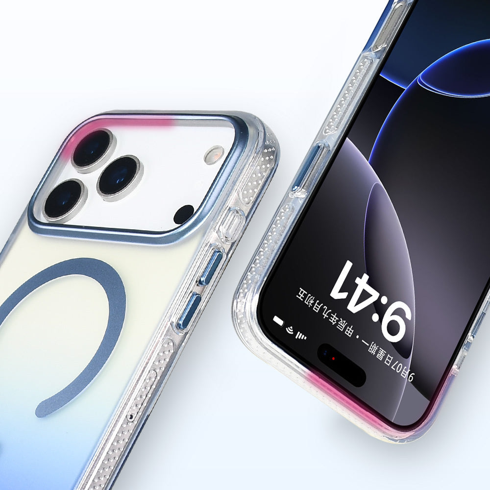 Apple iPhone 17 Pro Kılıf M-safe Şarj Özellikli Transparan Renk Geçişli Zore Toros Kapak Rose Pembe