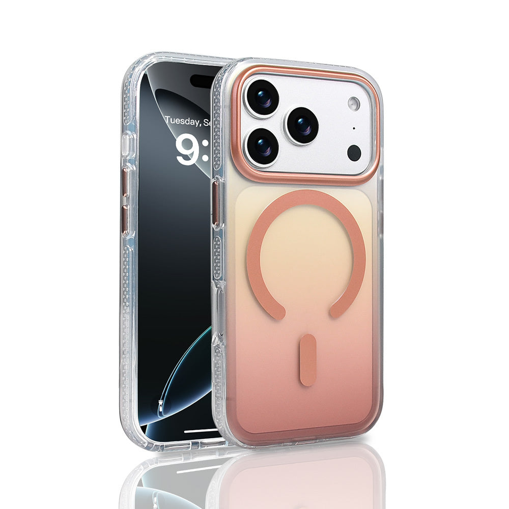 Apple iPhone 17 Pro Kılıf M-safe Şarj Özellikli Transparan Renk Geçişli Zore Toros Kapak Rose Gold