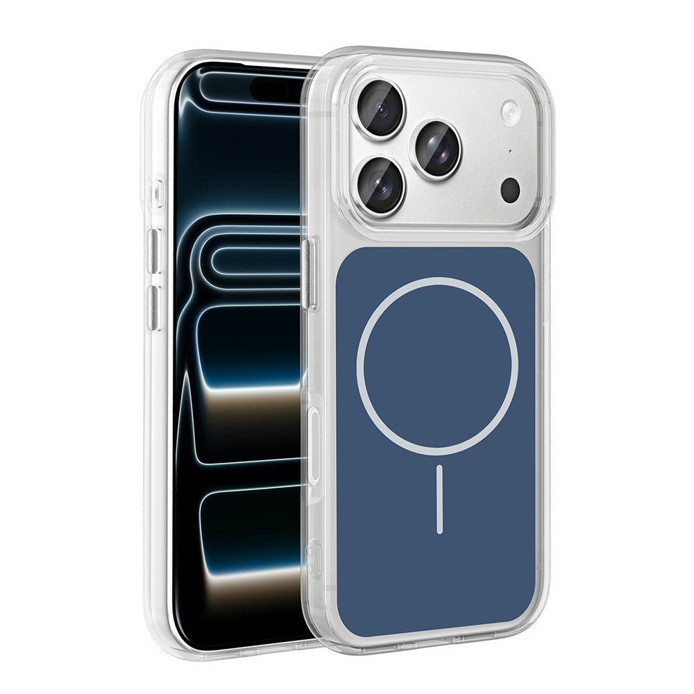 Apple iPhone 17 Pro Kılıf Metal Buton Tasarımlı Zore İkonik Sert Silikon Kapak Mavi