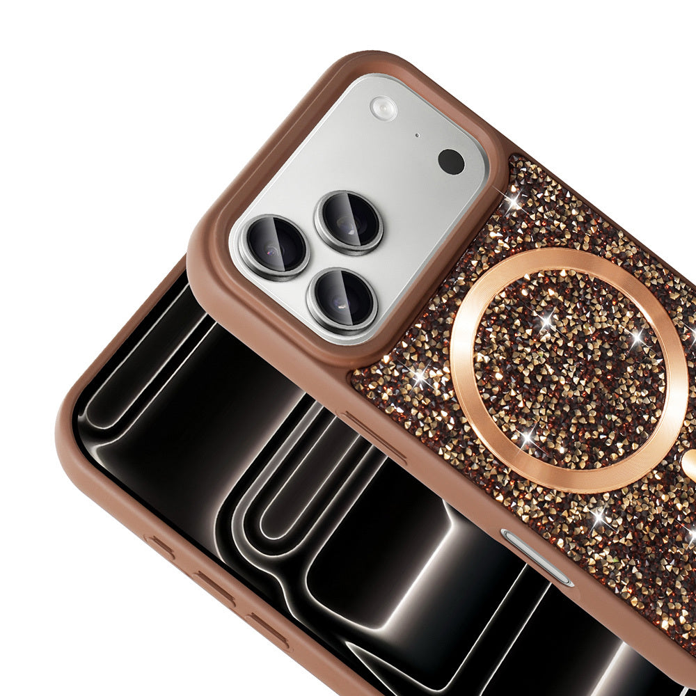 Apple iPhone 17 Pro Kılıf Pırlanta Tasarımlı M-safe Şarj Özellikli Zore Mozaik Silikon Kapak Titanyum-Gri