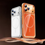 Apple iPhone 17 Pro Kılıf Zore M-safe Şarj Özellikli Şeffaf Kamera Kontrol Butonlu Lugano Kapak Beyaz