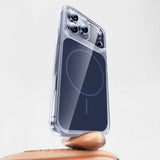 Apple iPhone 17 Pro Kılıf Zore M-safe Şarj Özellikli Şeffaf Kamera Kontrol Butonlu Lugano Kapak Turuncu