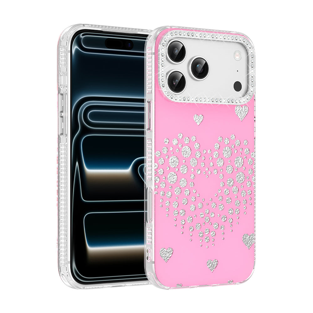 Apple iPhone 17 Pro Max Kılıf Damla Taşlı Zore Rivas Sert PC Kapak Pembe