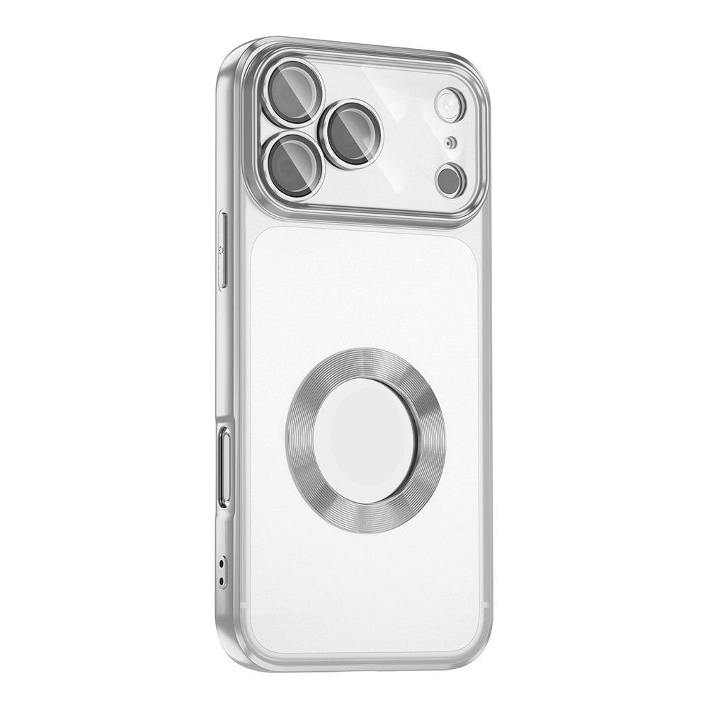 Apple iPhone 17 Pro Max Kılıf Kamera Korumalı Logo Gösteren Zore Omega Kapak Gümüş