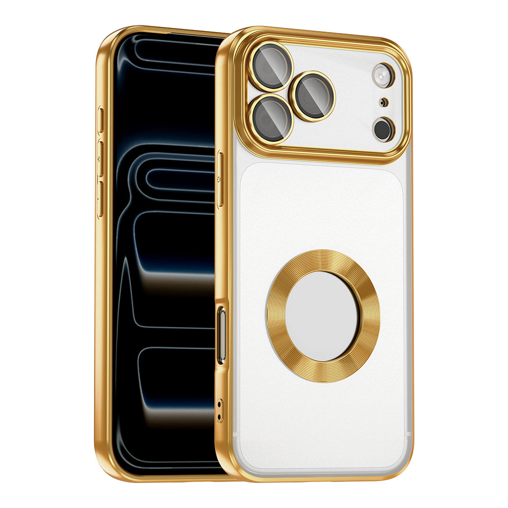 Apple iPhone 17 Pro Max Kılıf Kamera Korumalı Logo Gösteren Zore Omega Kapak Gold