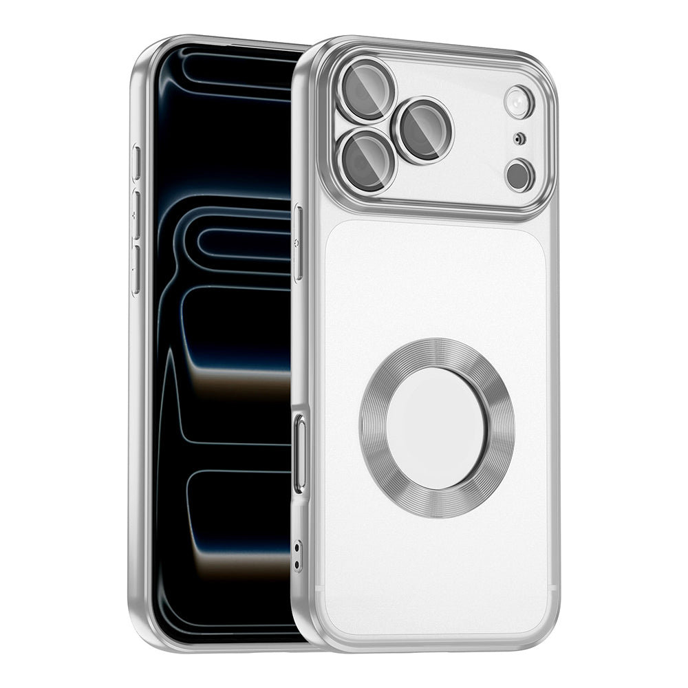 Apple iPhone 17 Pro Max Kılıf Kamera Korumalı Logo Gösteren Zore Omega Kapak Gümüş