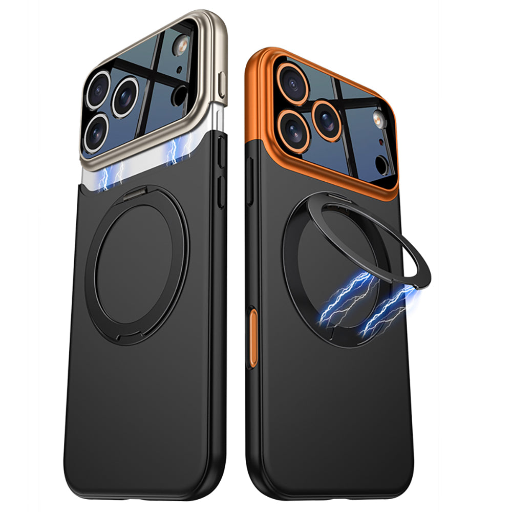 Apple iPhone 17 Pro Max Kılıf M-safe Şarj Özellikli 360 Derece Standlı Çift Parçalı Zore Torino Kapak Turuncu-Siyah