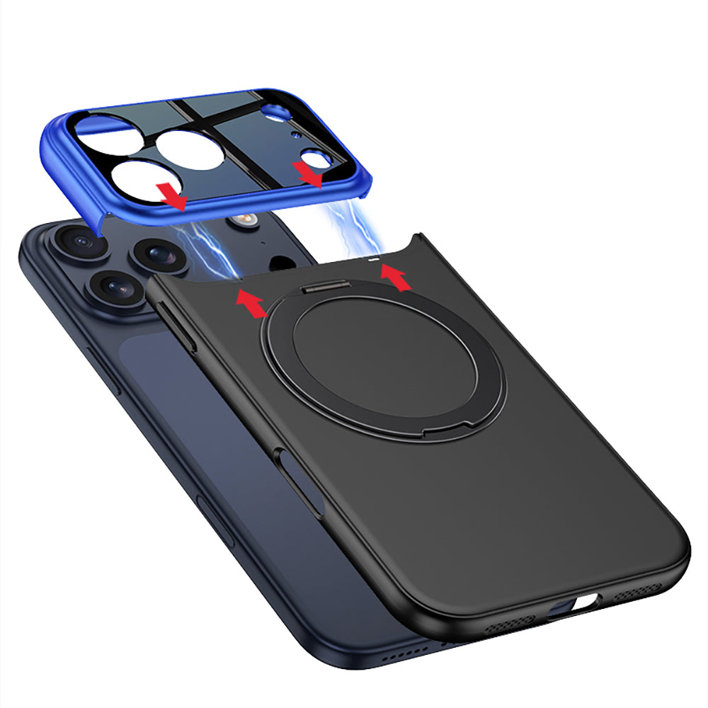 Apple iPhone 17 Pro Max Kılıf M-safe Şarj Özellikli 360 Derece Standlı Çift Parçalı Zore Torino Kapak Lacivert-Siyah