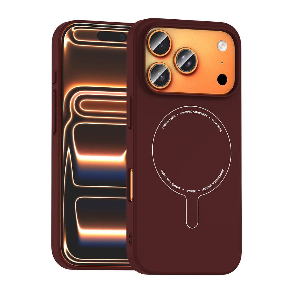 Apple iPhone 17 Pro Max Kılıf M-Safe Şarj Özellikli Kamera Korumalı Zore Elio Sert PC Kapak Bordo
