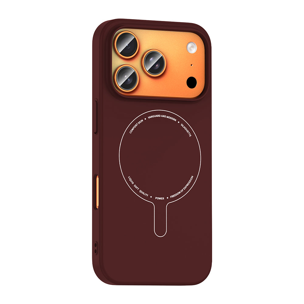 Apple iPhone 17 Pro Max Kılıf M-Safe Şarj Özellikli Kamera Korumalı Zore Elio Sert PC Kapak Bordo