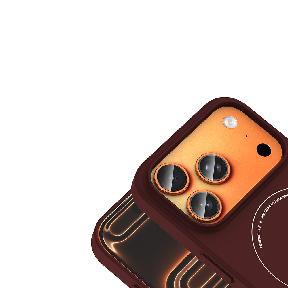 Apple iPhone 17 Pro Max Kılıf M-Safe Şarj Özellikli Kamera Korumalı Zore Elio Sert PC Kapak Bordo