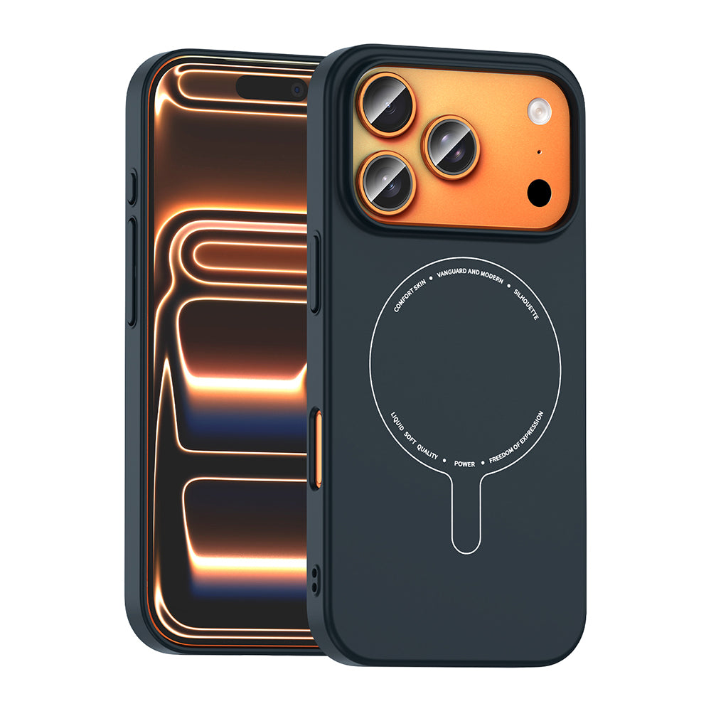 Apple iPhone 17 Pro Max Kılıf M-Safe Şarj Özellikli Kamera Korumalı Zore Elio Sert PC Kapak Lacivert