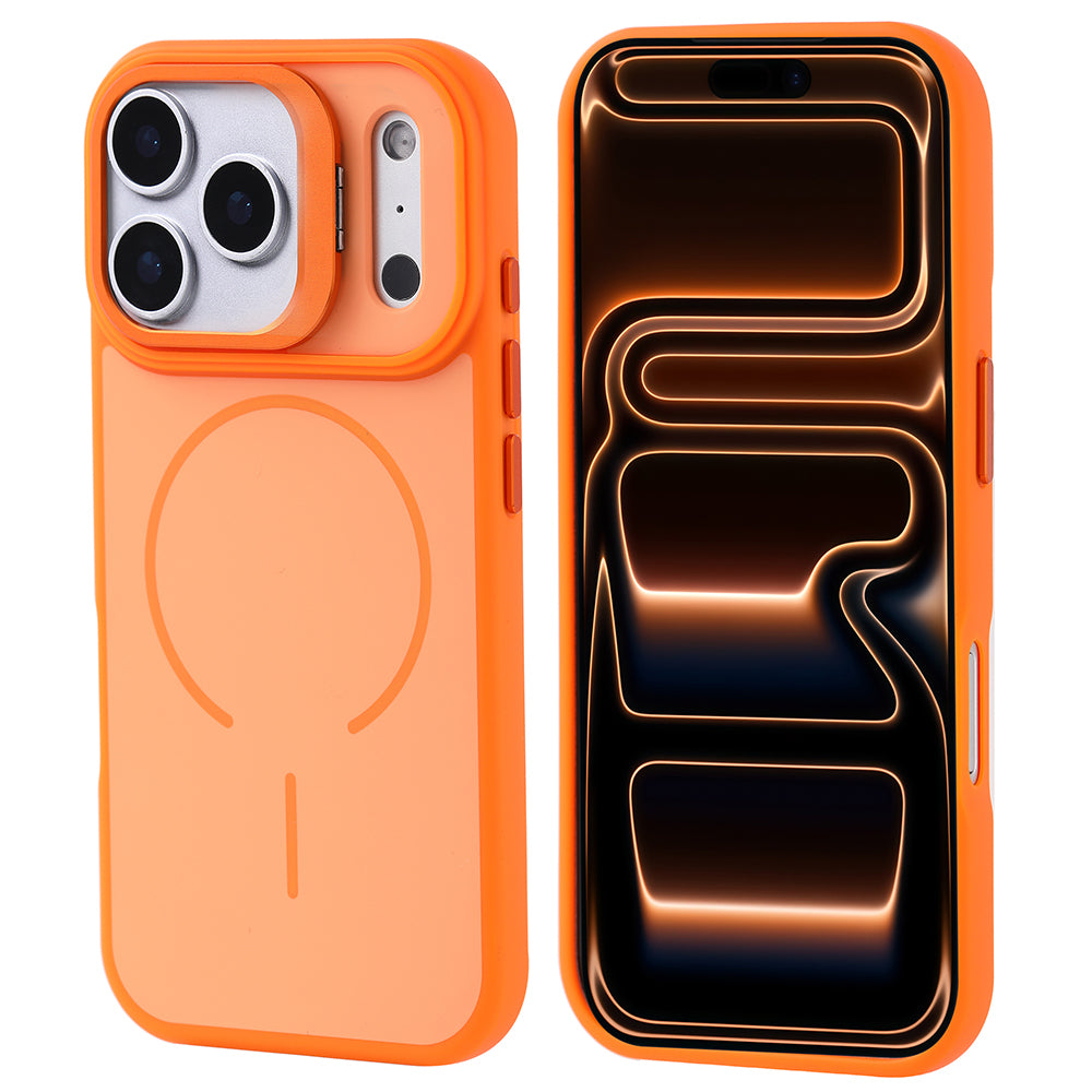 Apple iPhone 17 Pro Max Kılıf M-safe Şarj Özellikli Kamera Standlı Zore Notron Kapak Turuncu