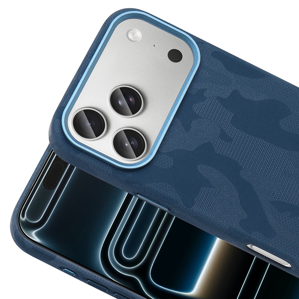 Apple iPhone 17 Pro Max Kılıf M-Safe Şarj Özellikli Kamuflaj Tasarımlı Zore Sera Sert PC Kapak Lacivert