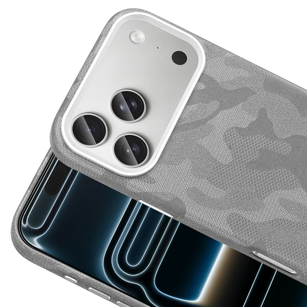 Apple iPhone 17 Pro Max Kılıf M-Safe Şarj Özellikli Kamuflaj Tasarımlı Zore Sera Sert PC Kapak Gümüş