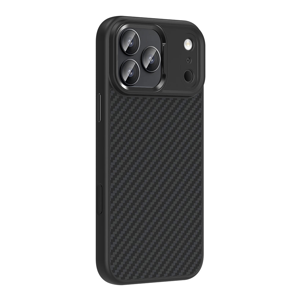Apple iPhone 17 Pro Max Kılıf M-Safe Şarj Özellikli Karbon Fiber Görünümlü Zore Truva Silikon Kapak Gri