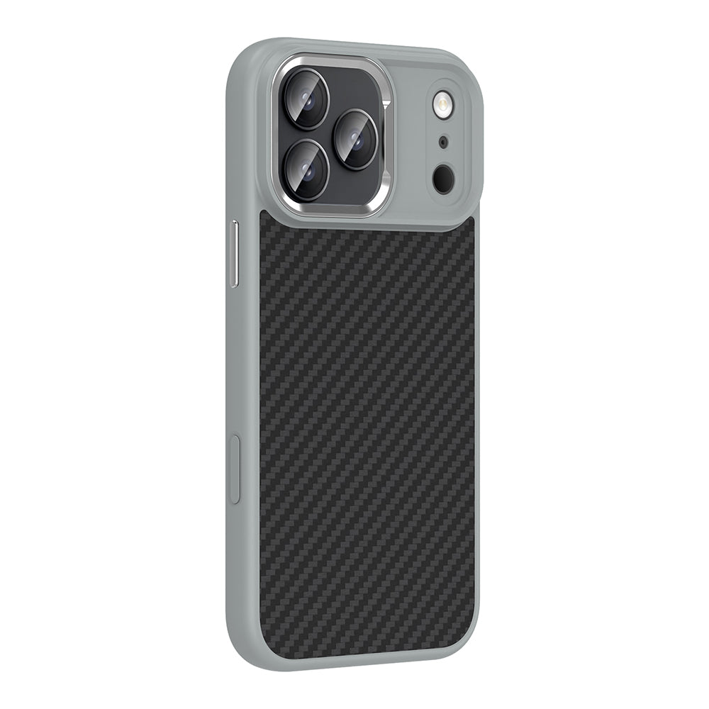 Apple iPhone 17 Pro Max Kılıf M-Safe Şarj Özellikli Karbon Fiber Görünümlü Zore Truva Silikon Kapak Gri