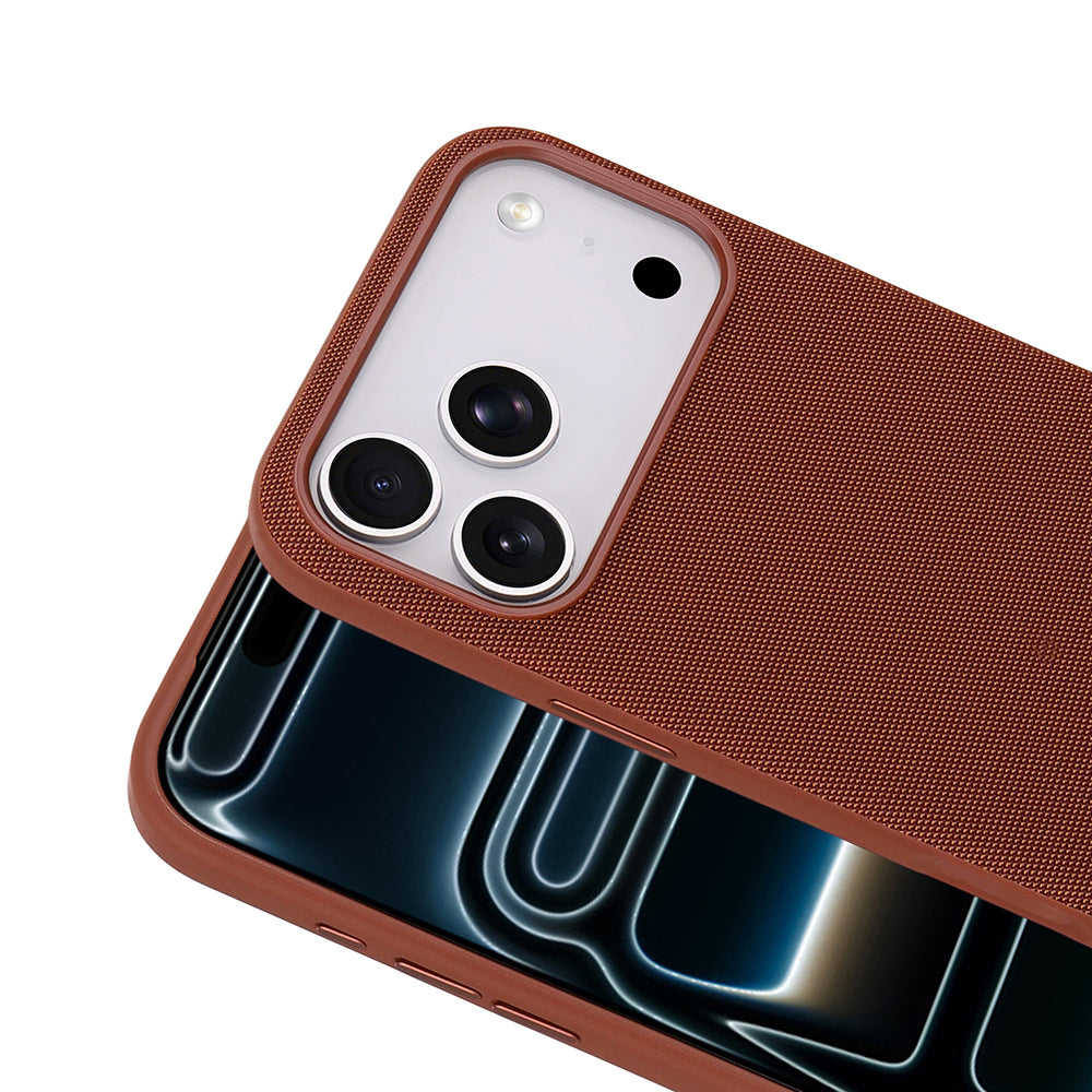 Apple iPhone 17 Pro Max Kılıf M-Safe Şarj Özellikli Kumaş Tasarımlı Zore Miami Sert PC Kapak Kahverengi