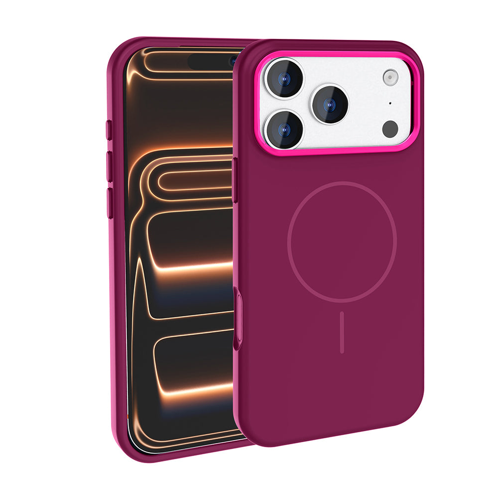 Apple iPhone 17 Pro Max Kılıf M-Safe Şarj Özellikli Metal Kamera Çerçeveli Zore Edi Silikon Kapak Bordo
