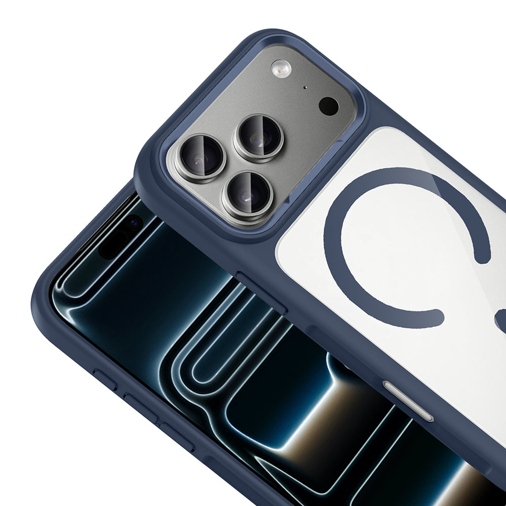 Apple iPhone 17 Pro Max Kılıf M-Safe Şarj Özellikli Metal Kamera Çerçeveli Zore Tiko Kapak Lacivert