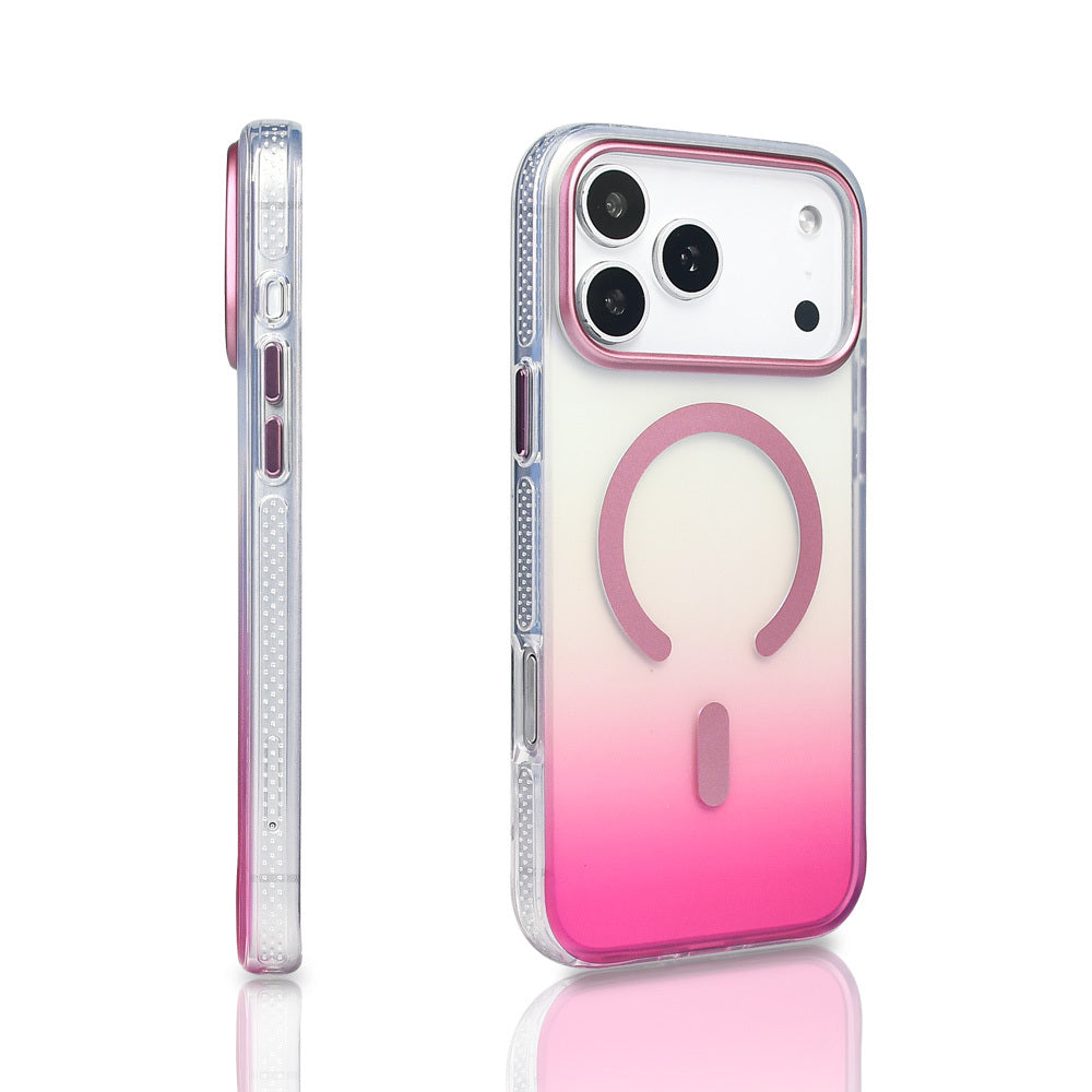 Apple iPhone 17 Pro Max Kılıf M-safe Şarj Özellikli Transparan Renk Geçişli Zore Toros Kapak Rose Gold