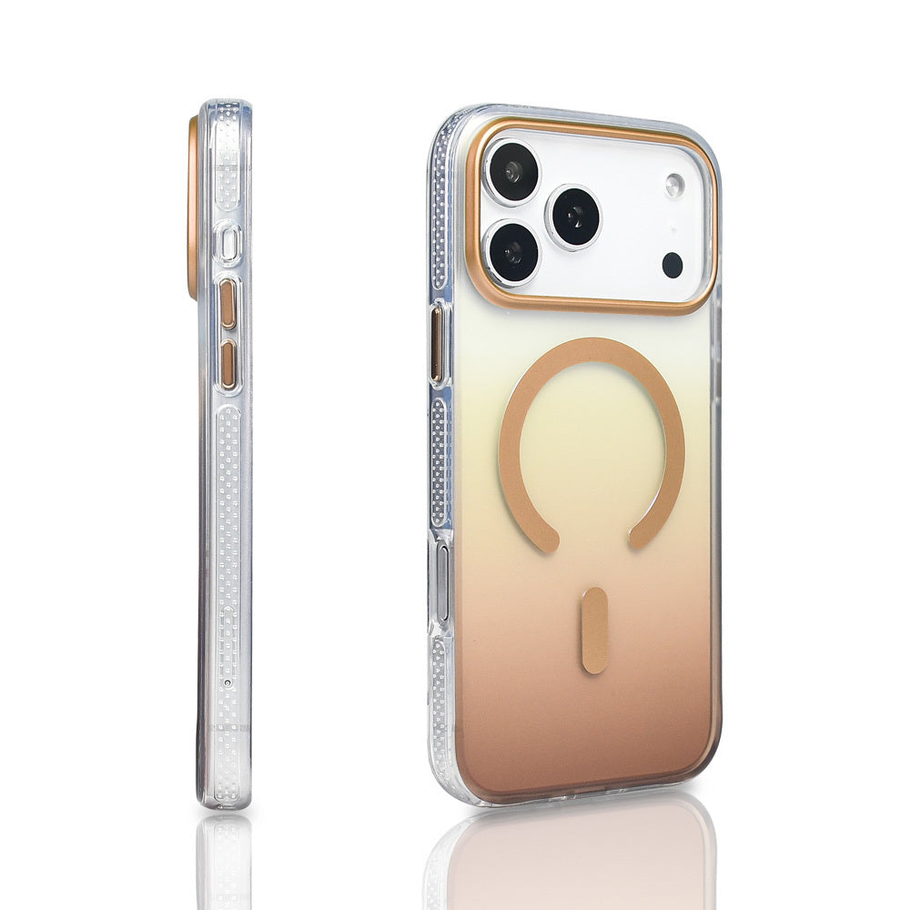 Apple iPhone 17 Pro Max Kılıf M-safe Şarj Özellikli Transparan Renk Geçişli Zore Toros Kapak Rose Gold