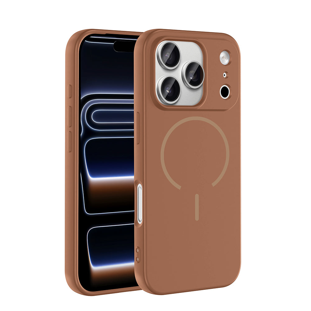 Apple iPhone 17 Pro Max Kılıf M-safe Şarj Özellikli Meta Kapak Kahverengi